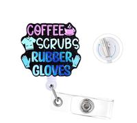 Bclelct Badge Reel with Swivel Alligator Clip, Coffee Scrubs Rubber Gloves, Retractable, for RN LPN CNA Nurse Doctor Assistant Medical Staff