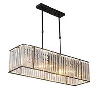 BCLYERBJ Chandeliers Rectangle Crystal Chandelier Flush Mount Crystal Pendant Light 4-Lights LED Hanging Lamp for Kitchen Island Living Room Decor-Matte Black(Matte Black)