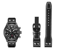 BCMCBV 20mm 21mm 22mm Genuine Leather Watch Band For IWC Big Pilot Flamethrower Little Prince Mark Strap Willow Nail Bracelet(Black black buckle,22mm)