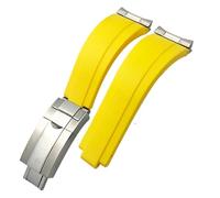 BCMCBV 20mm Rubber Short Buckle Watchband Fit For Rolex Daytona Submariner Role OYSTERFLEX Yacht Master Small Wrist Silicone Strap(Yellow,Black Buckle Link)