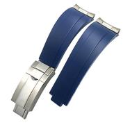 BCMCBV 20mm Rubber Short Buckle Watchband Fit For Rolex Daytona Submariner Role OYSTERFLEX Yacht Master Small Wrist Silicone Strap(Blue,Silver Buckle Link)
