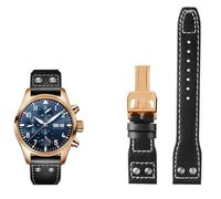BCMCBV 21mm 22mm Genuine Leather Watch Band For IWC Big Pilot Flamethrower Little Prince Mark Strap Willow Nail Bracelet(Black rose buckle,20mm)