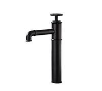 BCMCBV Black Short Retro Industrial Brass Faucet: Pipe-Shape Deck-Mounted Hot-Cold Vessel Sink Tap(D)