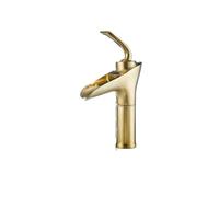 BCMCBV Brushed Gold Brass Bathroom Basin Faucet Deck Mounted Hot Cold Sleek Contemporary Vanity Fixture(A)