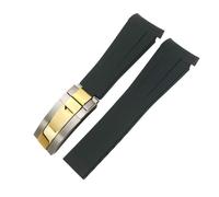 BCMCBV Curved End Rubber Watchband 20mm 21mm 22mm for Rolex Submariner GMT Daytona Datejust Explorer 2 Silicone Watch Strap(Black silver gold,22mm)
