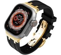 BCMCBV Fluororubber Replacement Watch Strap Mod Kit，For Apple Watch 45mm 44mm 41mm 40mm Ultra 49mm, Mens Rubber Watch Straps Stainless Steel Butterfly Clasp For 8/7/6/5/4/SE Series(F,45MM)