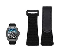 BCMCBV Genuine Leather strap, suitable for Richard Mille nylon strap, men RM50/53 screwdriver, four-star or five-star screw head,25mm (Color : Black black, Size : 25mm)