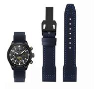 BCMCBV High Density Nylon cowhide For IWC Mark Pilot Prince Bertolo Portugal Folding buckle watchband 20 21mm Men's bracelet Nylon cowhide leather watch strap(Blue line 02 black,22mm)