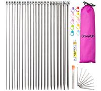 BCMRUN 22 Pieces 2.0mm (B)-8mm (Length) Stainless Steel Single Pointed Knitting Needles (11 Pairs, 11 Sizes, 14 Inch) with Large Eyelet Sewing Needles (36 cm), 36 cm
