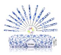 BCMRUN Crochet Hooks Set 14 Size Blue and White Porcelain Pattern Crochet Hooks with Case for Arthritis Hands, 2.25mm(B)-10mm(N) Crochet Needles for Beginners, Mothers Day Gift, Crochet Lovers (Azure)