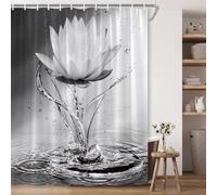 BCNEW Lotus Shower Curtain Black White Grey Flower Elegant Blooming Floral with Dew Spring Flower Reflection on Water Modern Romantic Polyester Fabric Bathroom Decor 70×70 Inch with Hook