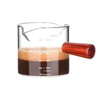 BCnmviku Double Spouts Measuring Triple Pitcher Milk Cup with Wood Handle 150ML /5OZ Espresso Shot Glasses Parts Clear Glass (1)