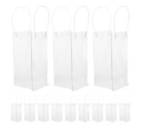 BCOATH 12pcs Clear Wine Carrier Bags with Handle Collapsible Wine Cooler Pouches for Chilled Beer Beverages Leakproof Portable Tote for Travel Parties and Presentation
