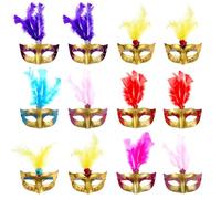 BCOATH 12Pcs Costume Plume Masks Set Mini Masquerade Masks for Carnival Party Halloween Cosplay and Dress-Up Play Assorted Colors Random Color