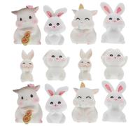 BCOATH 12pcs Miniature Resin Bunny Figurines Small Garden Ornament with Realistic Detail Cute Rabbit Statues for Tabletop Fairy Garden Home and Gift