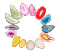 BCOATH 14pcs Natural Drilled Agate Slice Pendants for DIY Jewelry Making, Polished Agate Charms with Mixed Yellow, Purple, Red, Blue, Green, Gray, and Rose Red for Craft and Necklace