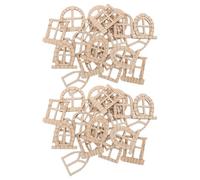BCOATH 150pcs Unpainted Mini Wooden Garden Doors and Blank Windows Set, DIY Fairy House Accessories with Unfinished Wood Frames for Crafting and Miniature Dollhouse Decoration