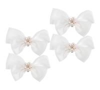 BCOATH 2 Pairs Bowknot Shoe Clips with Pearl Decor, Detachable Shoe Buckles Made of Cloth and Metal, Easy to Clip with Long Serving Life, for Birthday Or Dinner Party Accessories