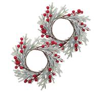 BCOATH 2 Pcs Christmas Candle Rings Wreath for Table Centerpiece with Artificial Pine and Berries Stable Support for Pillar Candles Frosted Deer Antler Design Versatile Holiday Decor for