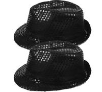 BCOATH 2pcs Black Sequin Party Hats for Adults Satin Material Magician Style Jazz Hats for Performing and Birthday Parties