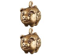 BCOATH 2pcs Brass Little Pig Charms Keychain Pendant Set, Antique Style DIY Brass Craft Accessories, Multi-purpose Decorative Bag Pendant for DIY Making