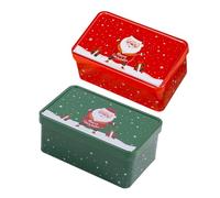 BCOATH 2Pcs Christmas Candy Tins Metal Storage Boxes Small Xmas Cookie Canisters Holiday Party Favor Containers Red Green Festive Tin Cans for Chocolate Biscuits