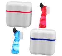 BCOATH 2pcs European Style Denture Soaking Box with Strainer and Brush Portable Retainer Cleaning Case for Home and Travel Efficient False Teeth Storage Container for Oral Care