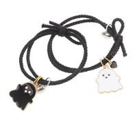 BCOATH 2pcs Ghost Heart Charms Bracelets Woven Wrist Bracelet Stylish Black Alloy Elastic Rope Magnet Matching Soft Braided for Meaningful Celebrations