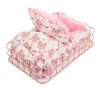 BCOATH 2pcs Hamster Cage Metal Platform Nest Bed with Pink Iron Frame and White Plush Bear, Stable Small Animal Hammock for Squirrels, Chinchillas, and Hamsters, Fun Indoor Habitat