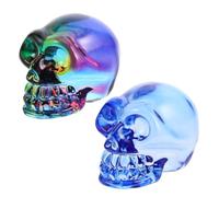 BCOATH 2pcs Hand Carved Crystal Skull Figurines Set, Small and Medium Blue Rhinestone Skull Statues for Halloween Party Decorations and Table Ornaments