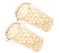 BCOATH 2pcs Hanging Woven Bamboo Wall Planter Baskets with Jute Rope Handles, 9x17x6.3cm Farmhouse Style Plant Holders for Indoor Outdoor Balcony Flower and Orchid Display