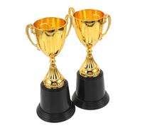 BCOATH 2pcs Mini Gold Plastic Trophies with Stable Square Base Compact Award Cups for Participation Celebrations Competitions and Honoring Achievements