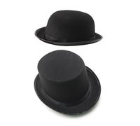 BCOATH 2pcs S Magician Costume Hats Black Felt Bowler Derby Hat for Boys Halloween Party Dress Up Accessory S