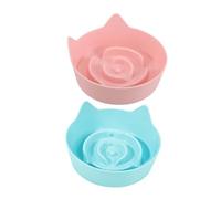 BCOATH 2pcs Slow Feeder Cat Bowls Non-slip Base Candy Color Pet Feeding Plates for Cats and Kittens Pink and Blue Set