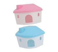 BCOATH 2pcs Small Hamster Hideout House Set with Blue and Pink Mini Pet Hideaway Hut for Hamster and Guinea Pig Resting