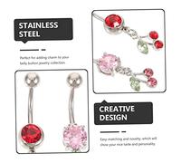 BCOATH 2pcs Stainless Steel Cherry Belly Button Rings Navel Jewelry for Women Polished Body Piercing Accessories for Festivals and Everyday Wear