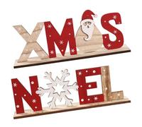 BCOATH 2pcs Wooden Christmas Letters Ornaments Noel and Xmas Table Sign Decoration with Flat Base for Living Room and Bedroom Holiday Party