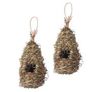 BCOATH 2pcs Woven Birdhouse Natural Grass Hanging Bird Hut for Window and Patios Lightweight Handwoven Craftsmanship Promotes Birds Breeding Nests Creative Garden Decoration
