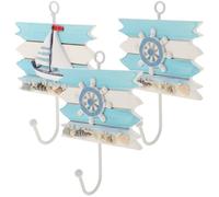 BCOATH 3 Pcs Nautical Wall Hooks Coat Hook with Wood and Iron for Entryway | Mediterranean Wall Decor, Beach Towel Rack Style, Unique Hooks for Bath Towels, Scarves, Foyer Walls Random Style