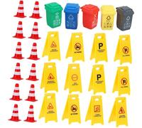 BCOATH 37pcs Traffic Signs for Educational Learning with Road Cones English Road Signs Trash Cans and Red Fence Traffic Safety Awareness and Imitation Play