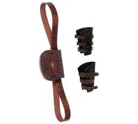 BCOATH 3pcs Medieval Vintage Pu Belt Bag and Arm Guards with Embossed Design, Brown Colour, Exceptional Durability, Ample Space for Carrying Essentials, for Outdoor Adventures and Cosplay
