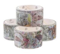 BCOATH 4 Rolls Vintage Plant Stamp Stickers Set, Retro Adhesive DIY Scrapbook Stickers for Journal, Hand Account and Craft Decoration, Random Style