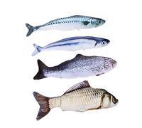 BCOATH 4pcs Cat Teasing Fish Toy Interactive Plush Molar Toys for Kittens Realistic Catnip Carp Salmon Autumn Mackerel