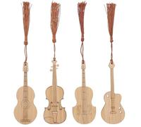 BCOATH 4pcs Creative Guitar and Violin Shaped Bookmarks Set with Bamboo Pendant Clips, Musical Instrument Bookmarks for Students and Reading Lovers
