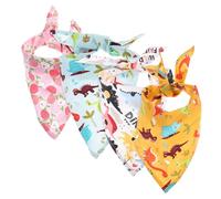 BCOATH 4pcs Dinosaur Design Dog Bandanas, Summer Decorative Pet Triangle Scarves, Breathable Cotton Fabric, Medium Size, Pink Peach Orange Blue Gray for Small to Medium Dogs