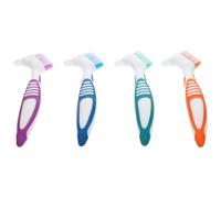 BCOATH 4pcs Double Sided Denture Cleaning Toothbrush Set with Ergonomic Handle and Pp TPE Material, Designed for Home Use to Clean Partial Dentures Efficiently Random Color