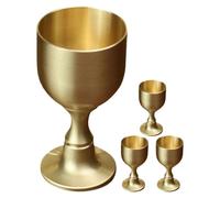 BCOATH 4pcs Golden Copper Alloy Goblet with Tall Stem and Wide Bowl | Polished Finish, Medieval Inspired Chalice Shape, for Beverages, Water, Bar Cart Display and Everyday Use