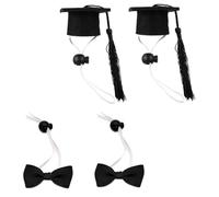 BCOATH 4pcs Mini Pet Graduation Caps with Bow Tie for Dogs and Pets Adjustable Size Black Cloth Dog Graduation Cap Set