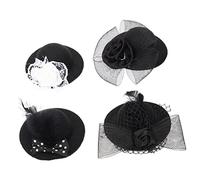 BCOATH 4pcs Miniature Mesh Doll Hats Small DIY Tea Party Dress Up Accessories for Versatile Tiny Hats for Doll Costumes with Mixed Black Styles