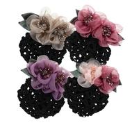 BCOATH 4pcs Vintage Floral Hairnet Set for Women Featuring Breathable Mesh Comfort and Silk Fabric Material, Hairnet Covers for Hair Buns at Parties, Hotels, and Banking Professional